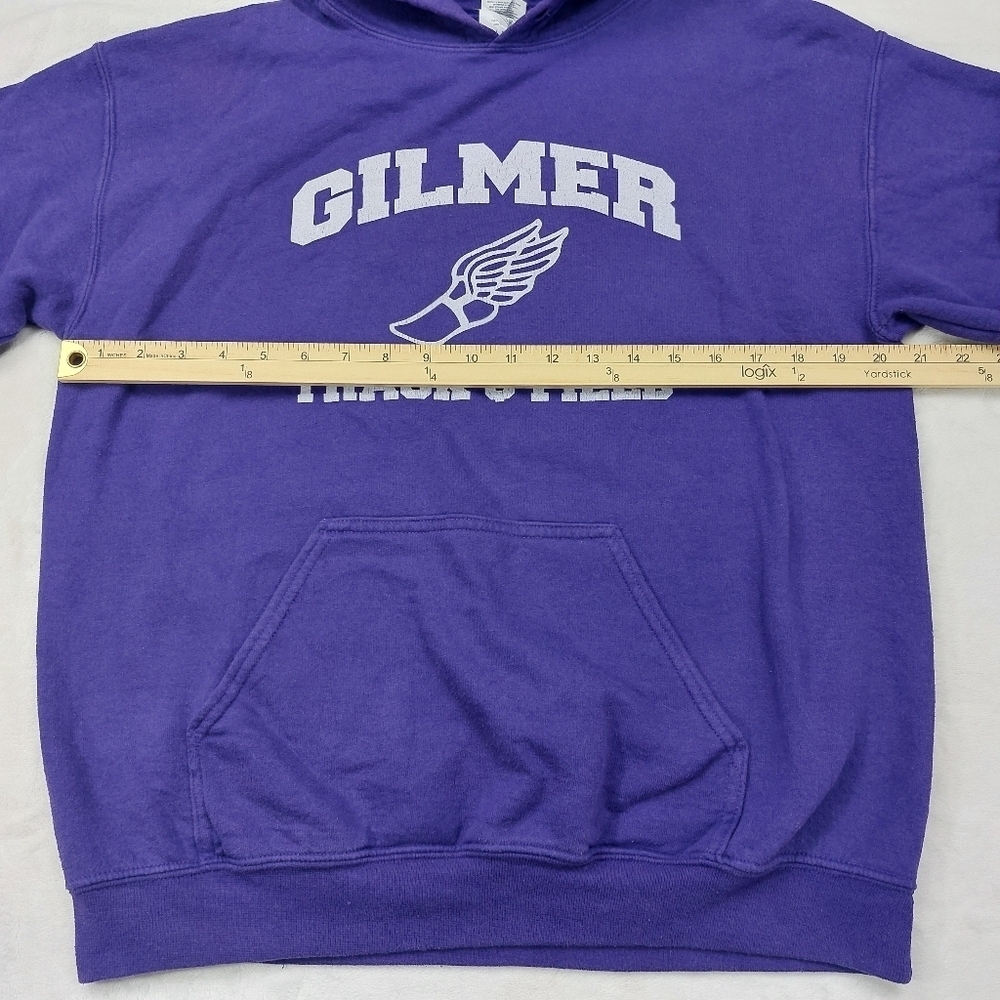 GILDAN UNISEX PURPLE GILMER HIGH SCHOOL TRACK AND FIELD PULLOVER HOODIE SZ M - Picture 7 of 10